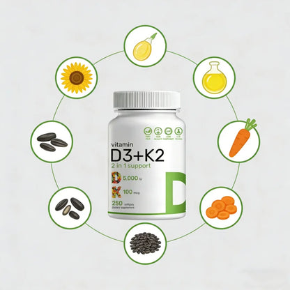 Natural Vitamin D3 and K2 Softgels Made with Pure Ingredients for Daily Nutrition Support Vitamin D3