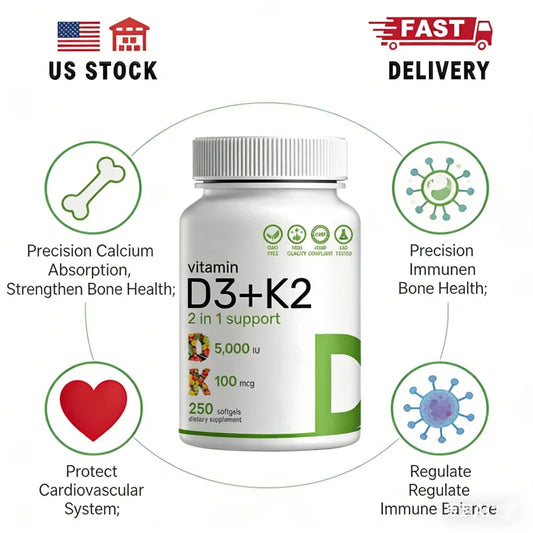 Natural Vitamin D3 and K2 Softgels Made with Pure Ingredients for Daily Nutrition Support Vitamin D3