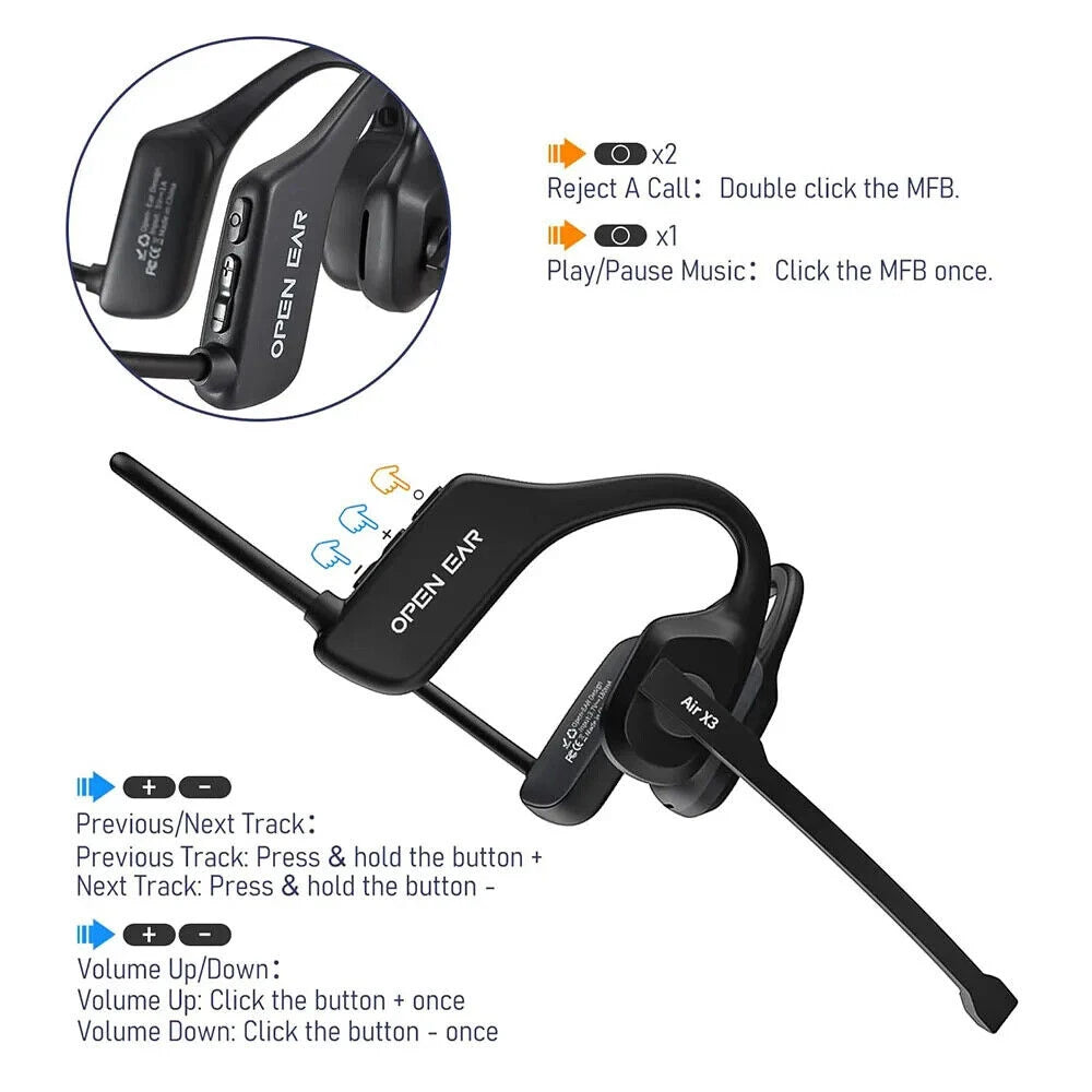 Open-Ear Headsets with Noise Canceling Microphone Wireless Bluetooth Air Conduction Headphones for Trucker Office Call Center