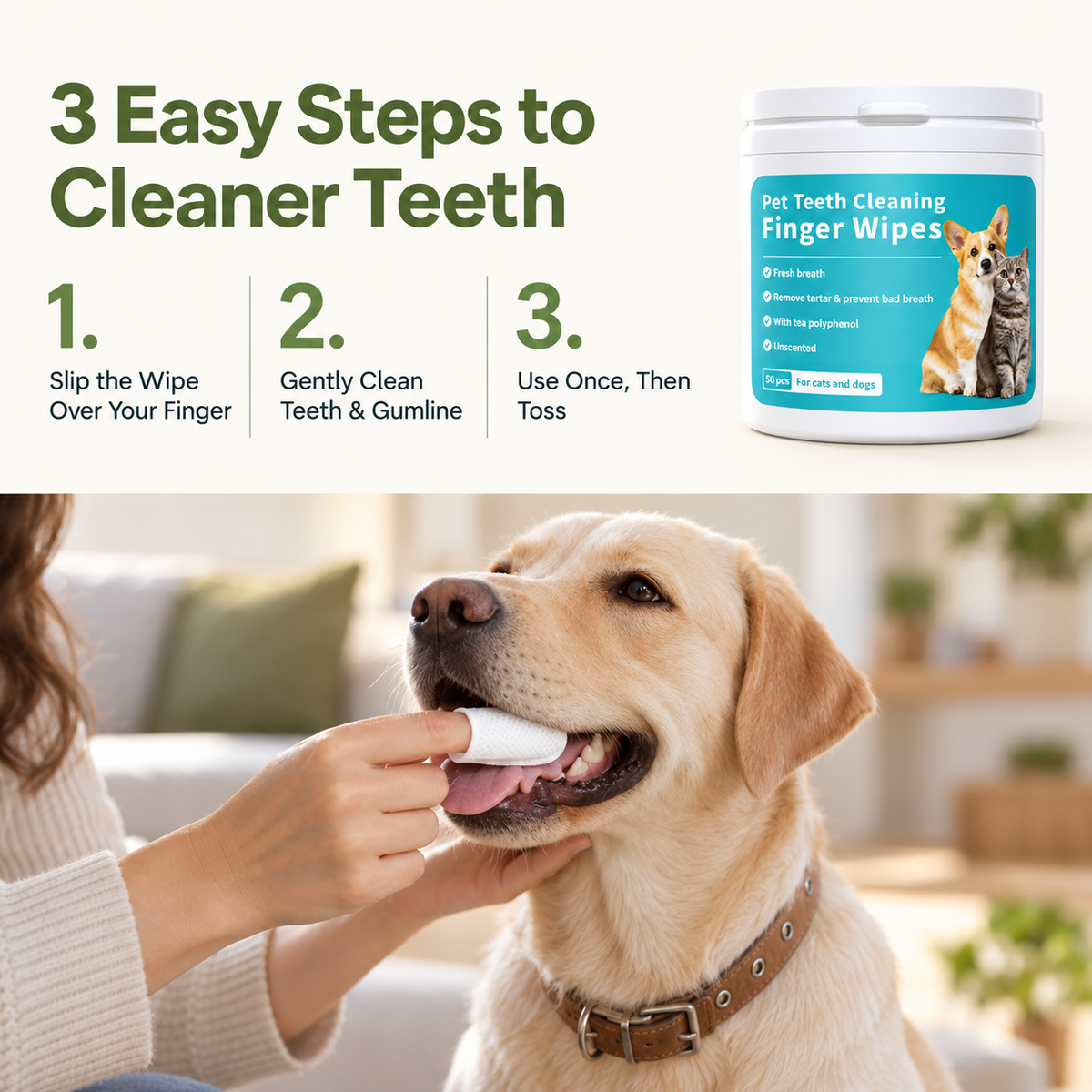 Natural Dental Finger Wipes for Pets