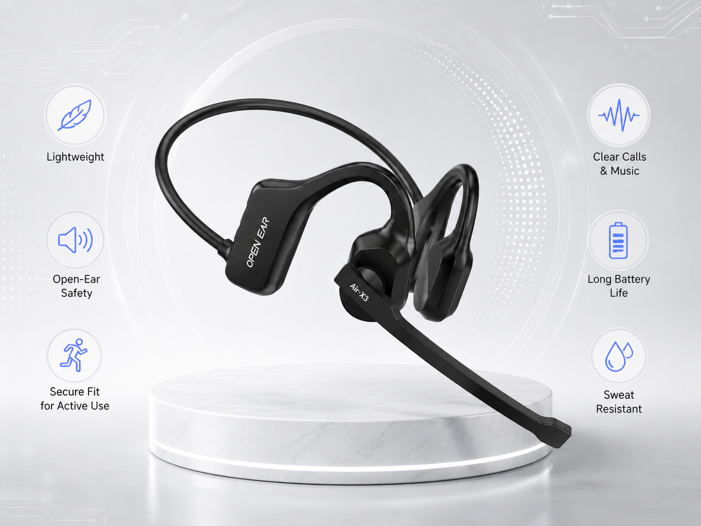 DriveTalk Open-Ear Air X3 Bluetooth Headset with Clear Call Mic